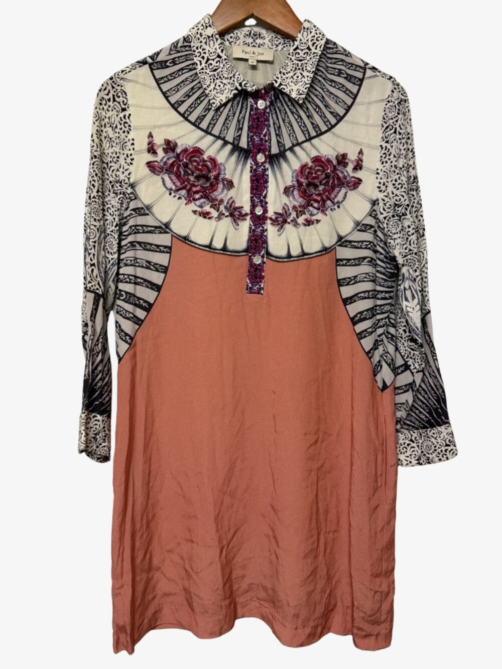 Paul & Joe Crepe Mixed Print Long Sleeve Mini Dress FR40